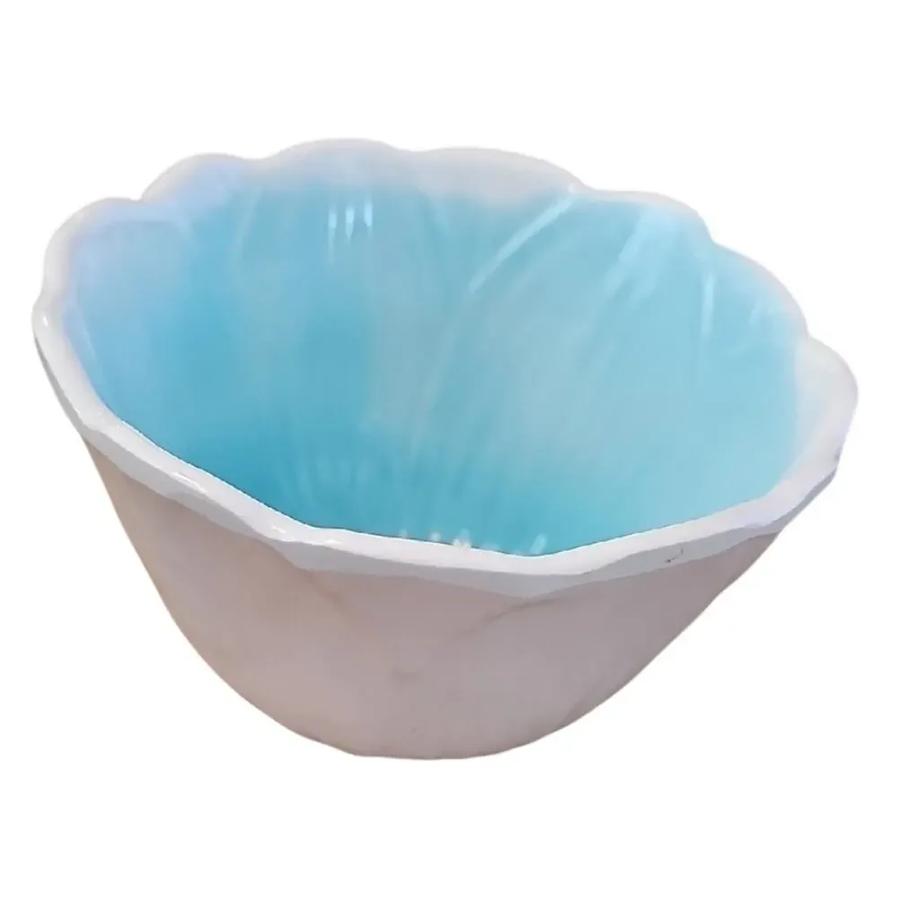Pier 1 Imports Glossy Flower-Shaped Ceramic Bowl in Aqua and White - Snacks Dips